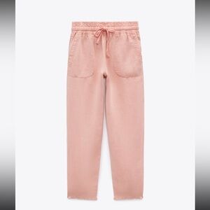 Zara Linen Blend Joggers Pink, Medium